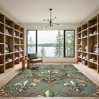 Distressed Sage Fleur-de-Lis Medallion Antique Gold Rug