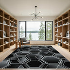 Dark Gray Geometric Hexagon Arrangement Rug