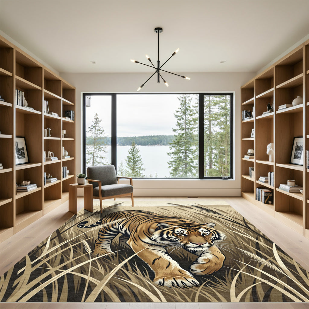 Bold Tiger Among Tall Grass Rug