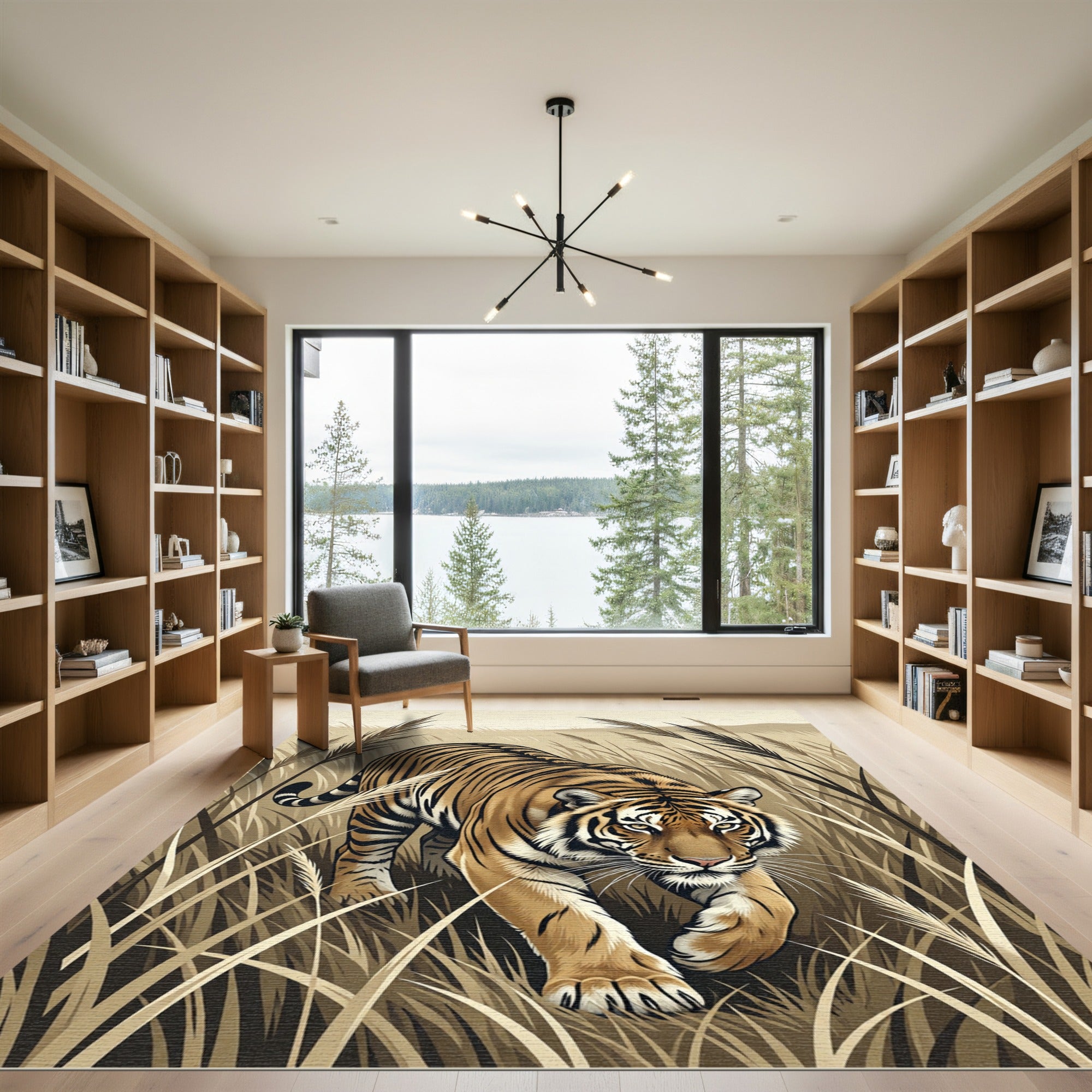 Bold Tiger Among Tall Grass Rug
