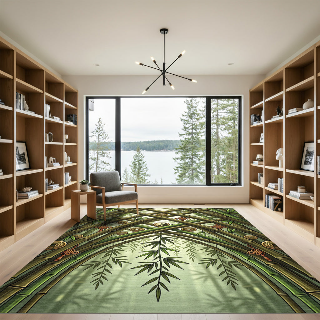 Green Bamboo Arch With Coins Rug