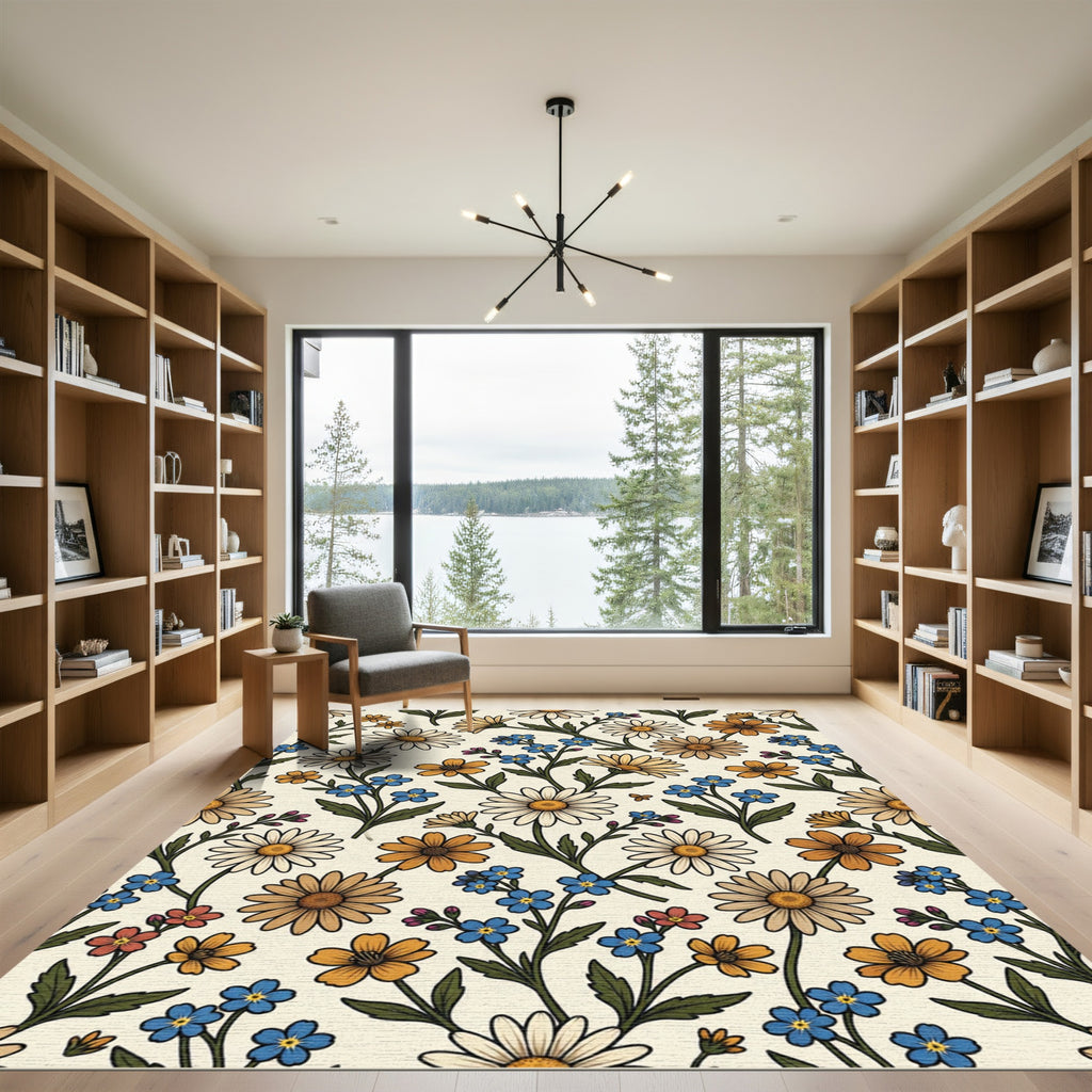 Whimsical Daisy Floral Garden Rug