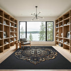 Ornate Black and Gold Scroll Medallion Rug
