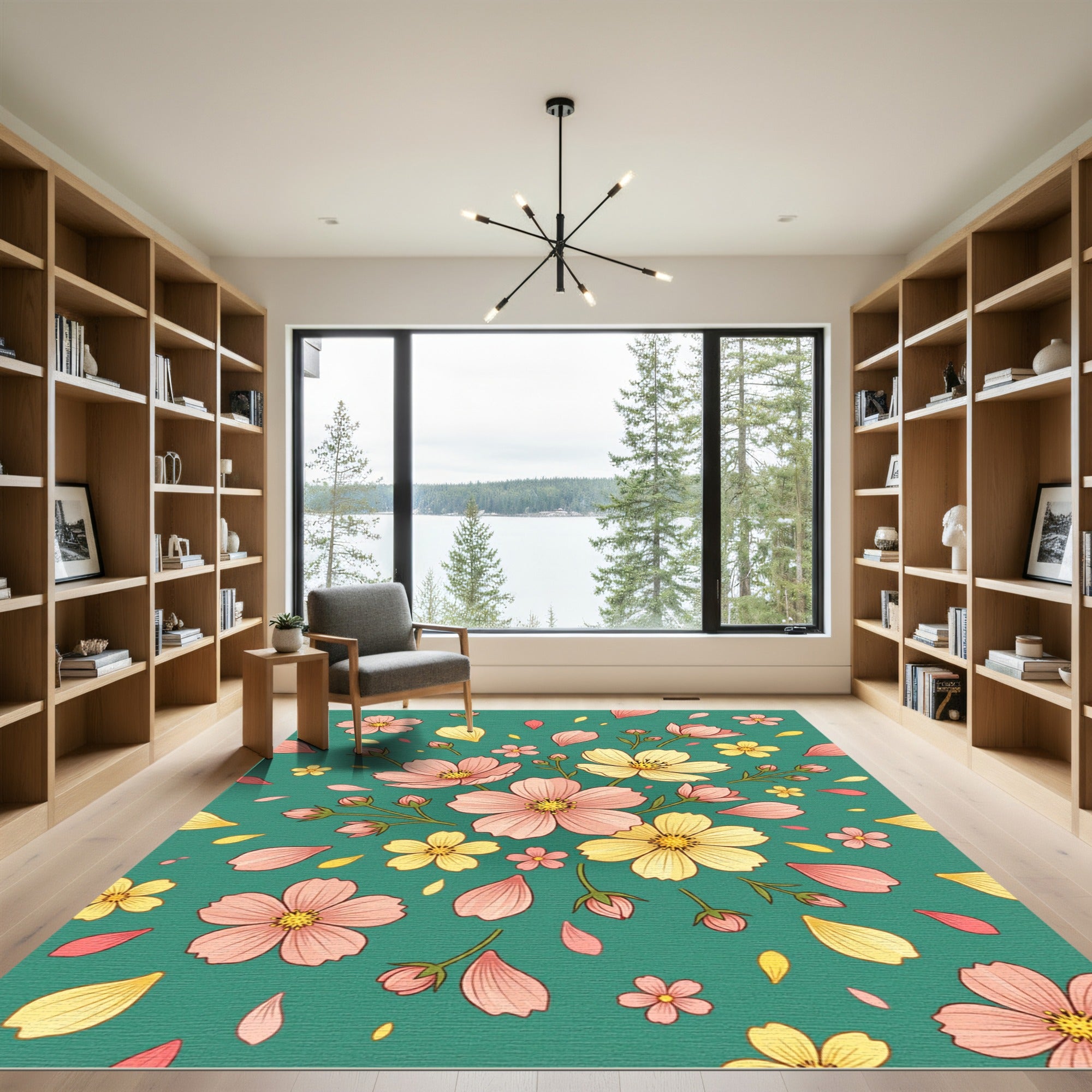 Pink Yellow Floating Floral Garden Rug