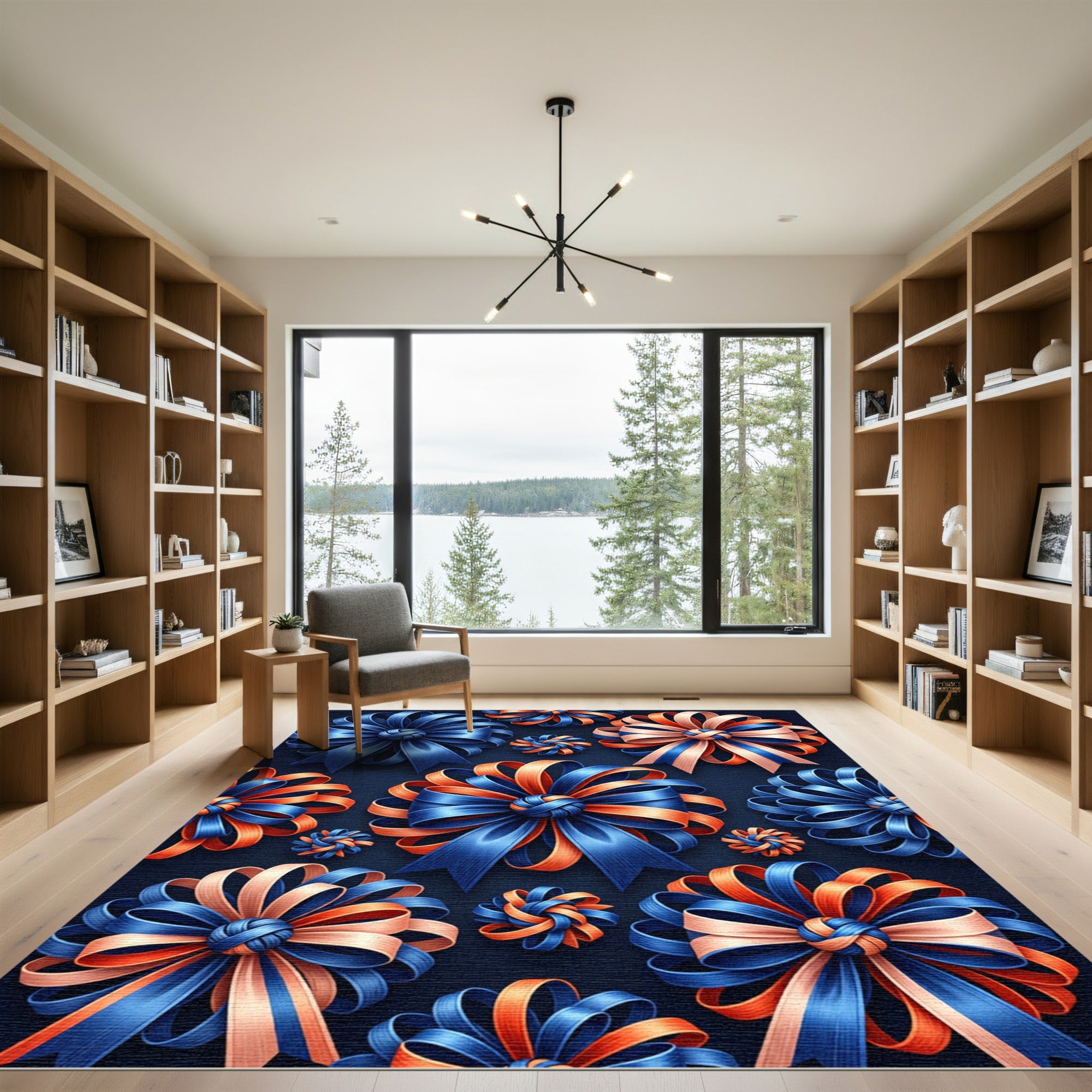 Blue and Orange Ribbon Bows Rug