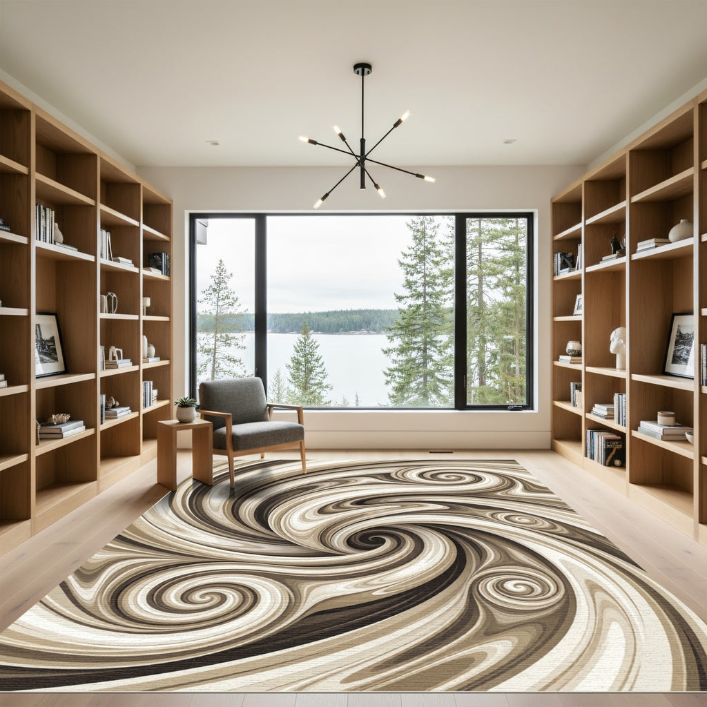 Tawny Swirl Abstract Fluid Rug