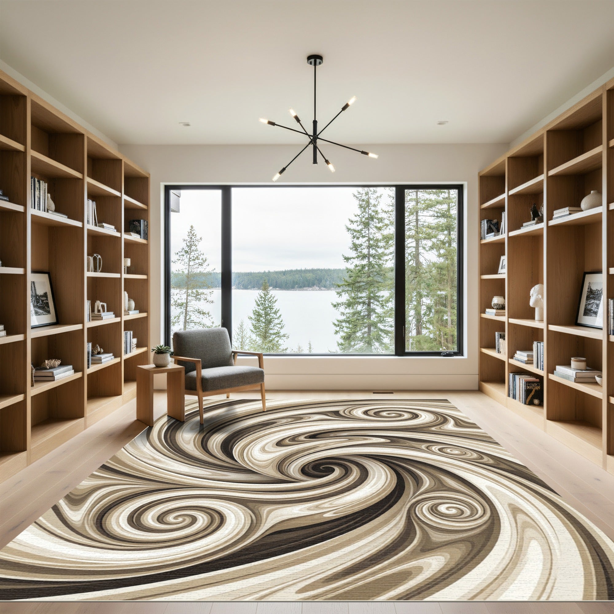 Tawny Swirl Abstract Fluid Rug