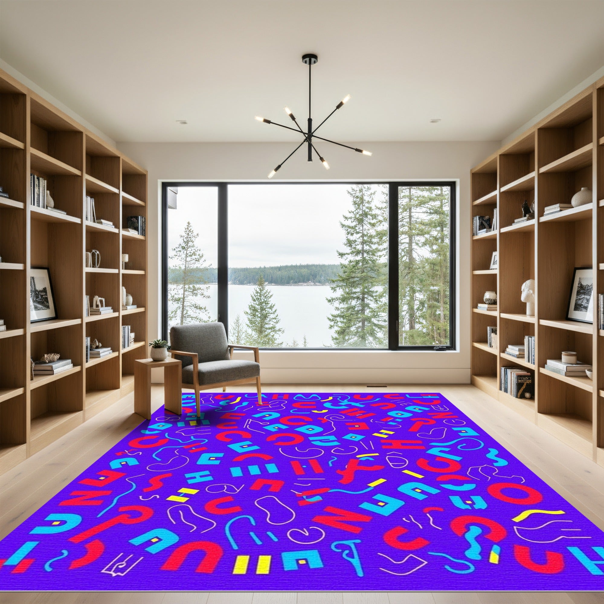 Vibrant Red Blue Abstract Composition Rug