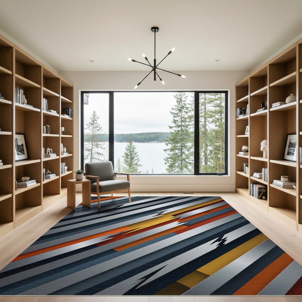 Abstract Diagonal Sliced Orange Gray Rug