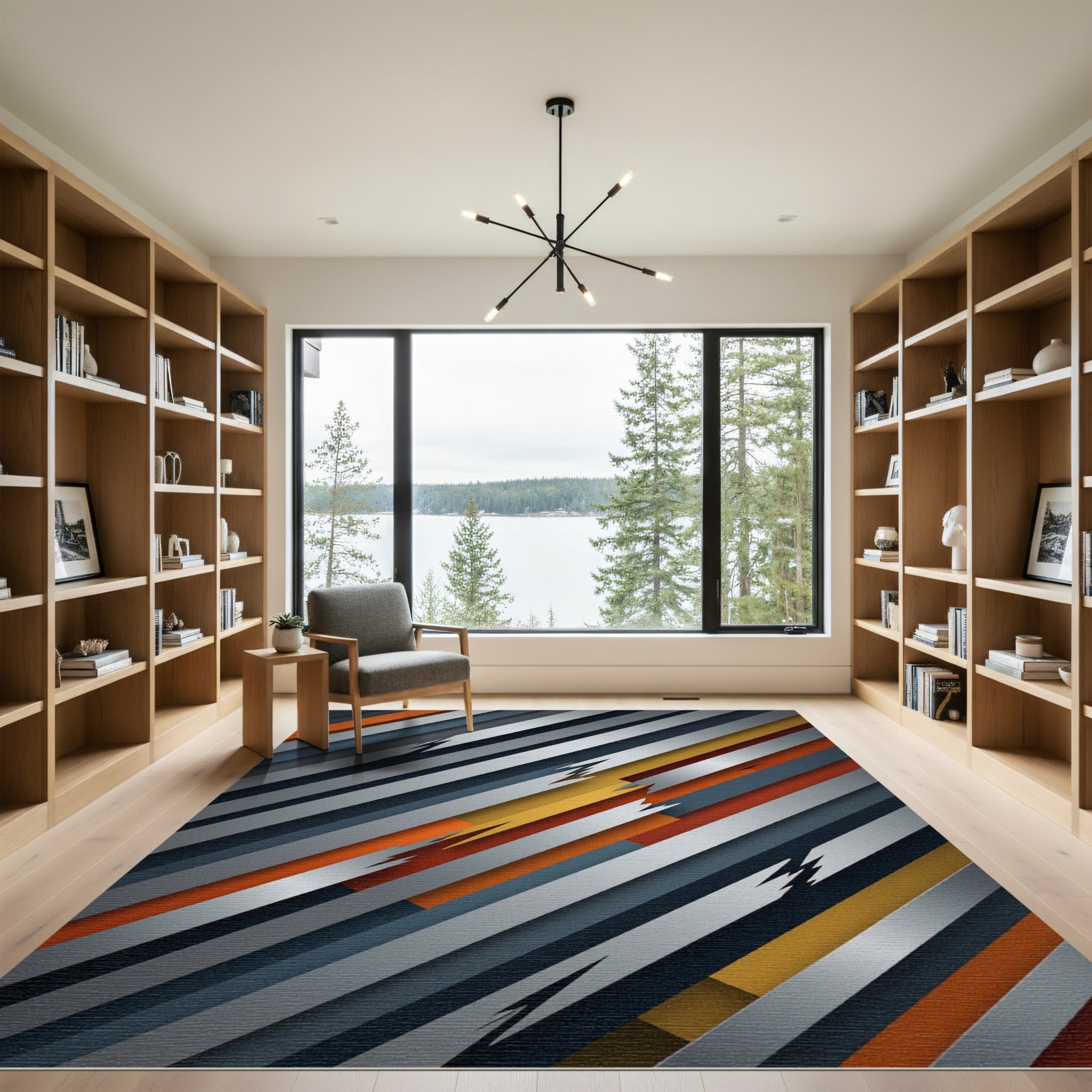 Abstract Diagonal Sliced Orange Gray Rug