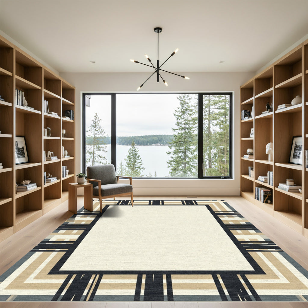 Modern Gray Tan Abstract Stripe Rug