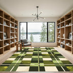 Green Plaid Speckled Block Rug