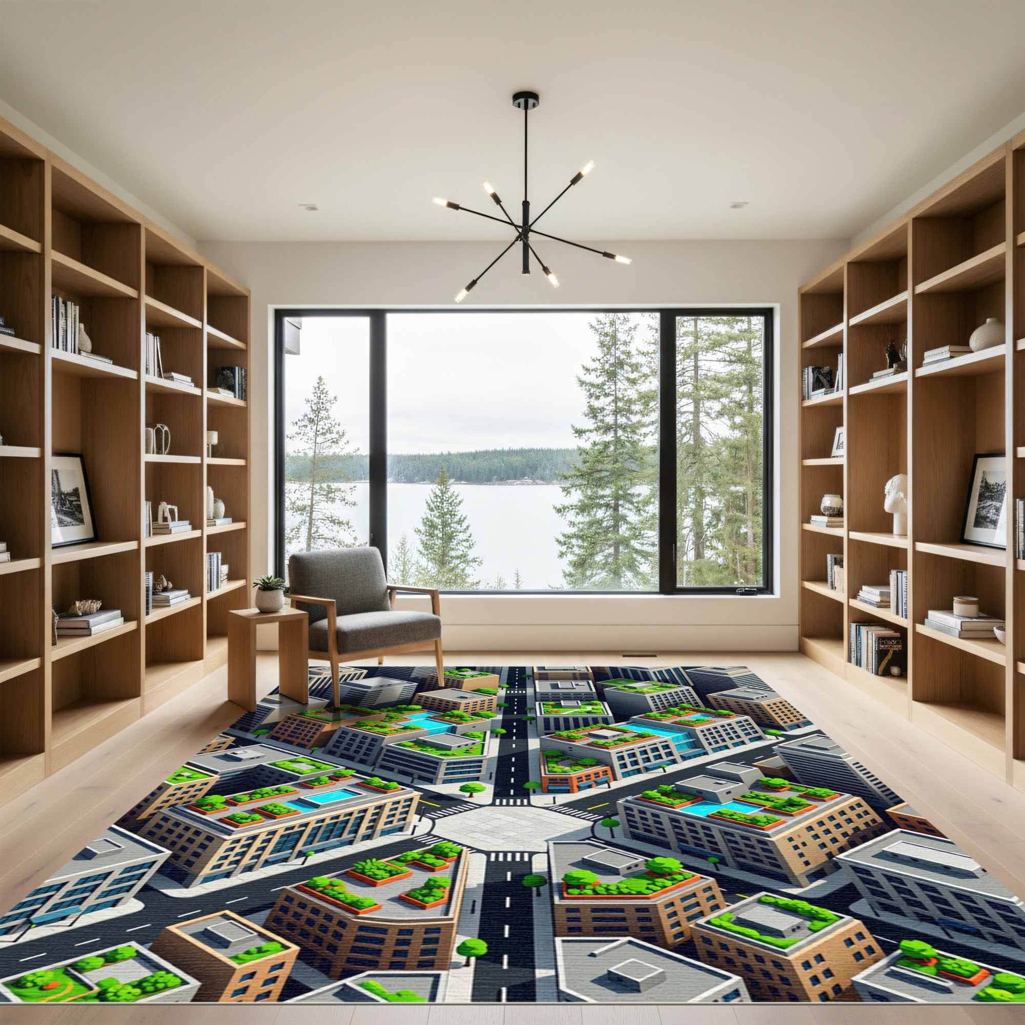 Isometric Urban Aerial Metropolis Grid Rug