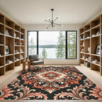 Elegant Terracotta Damask Floral Scroll Rug