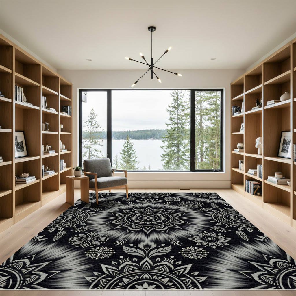 Monochromatic Mandala Medallion Tie Dye Rug