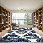 Nautical Compass and Vintage Sailing Ship Rug