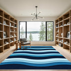 Abstract Blue Wavy Layered Ocean Rug