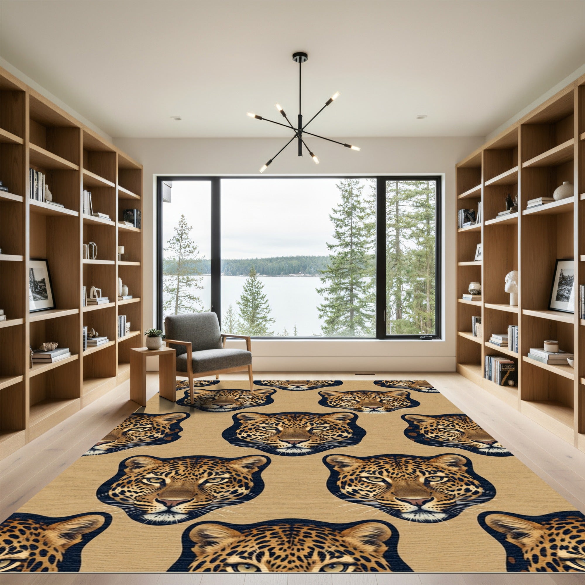 Bold Leopard Portrait Animal Beige Rug