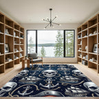 Dark Navy Nautical Skull Anchor Ship Rug