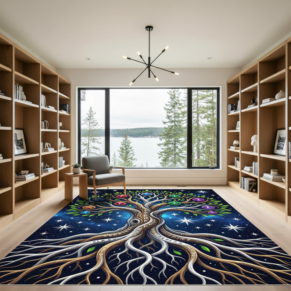 Cosmic Tree of Life Rune Tapestry Rug