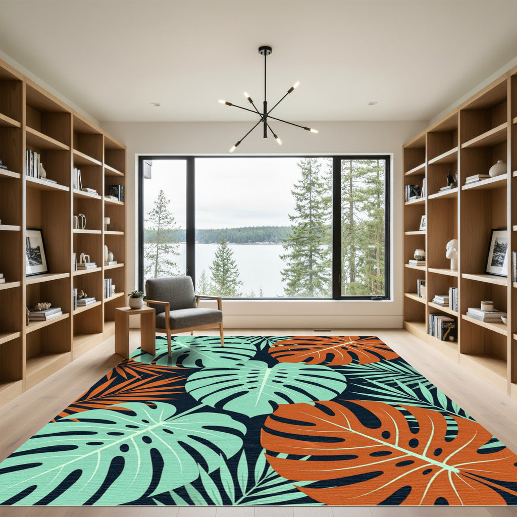Lush Tropical Monstera Leaf Botanical Rug