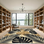 Black and Gold Tropical Palm Leaf Rug