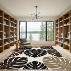 Monstera Leaves Dark Brown Beige Rug