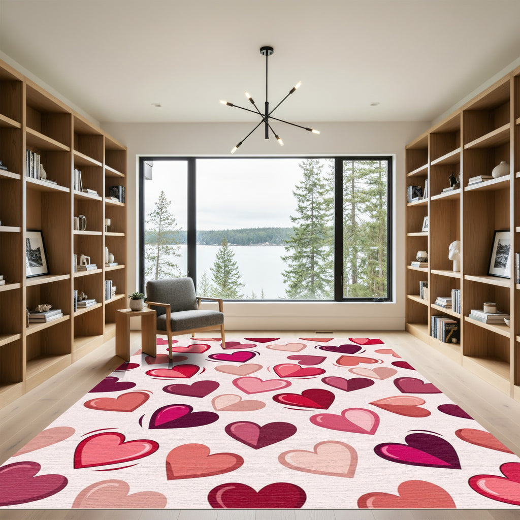 Romantic Pink Multi Heart Illustration Rug