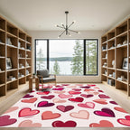 Romantic Pink Multi Heart Illustration Rug