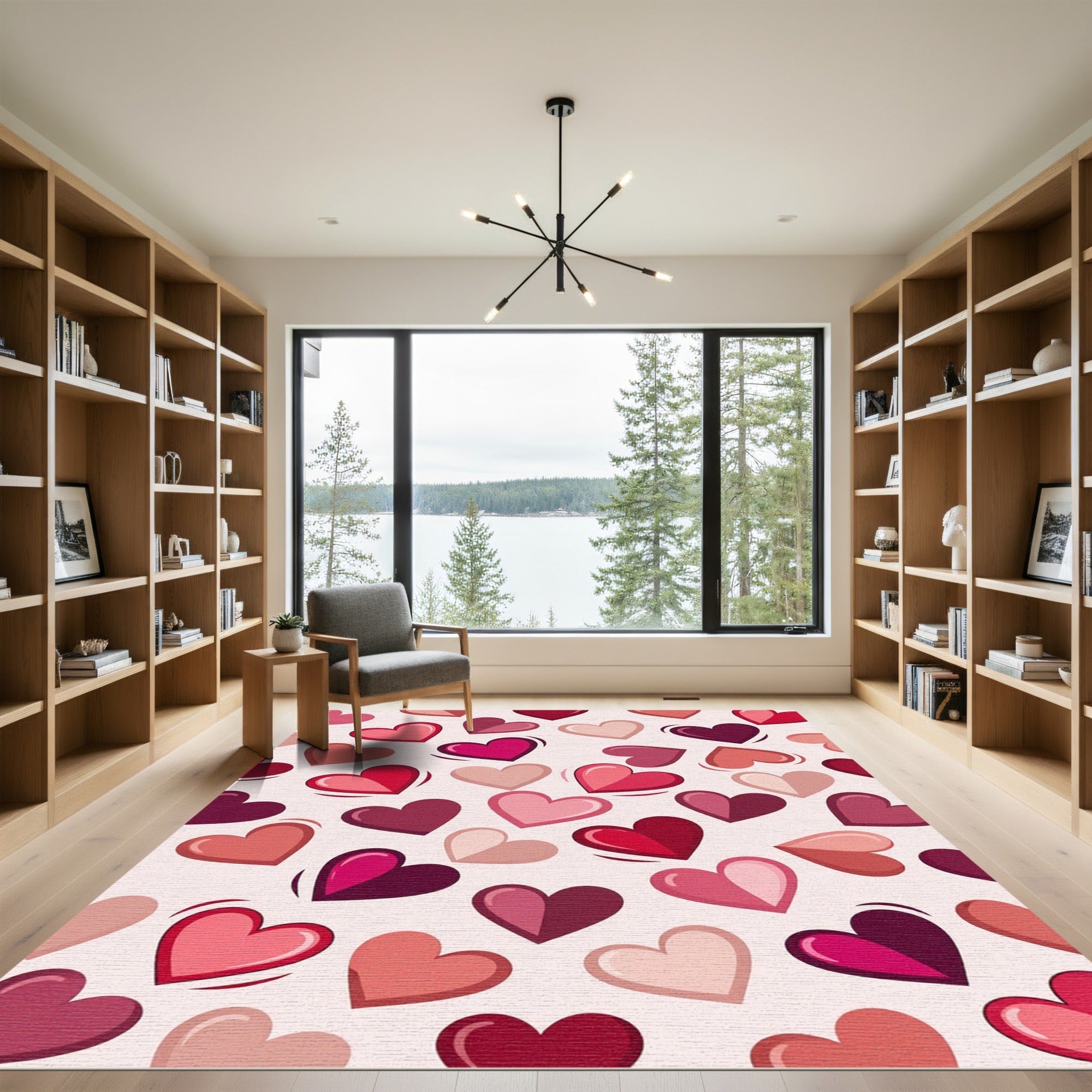 Romantic Pink Multi Heart Illustration Rug