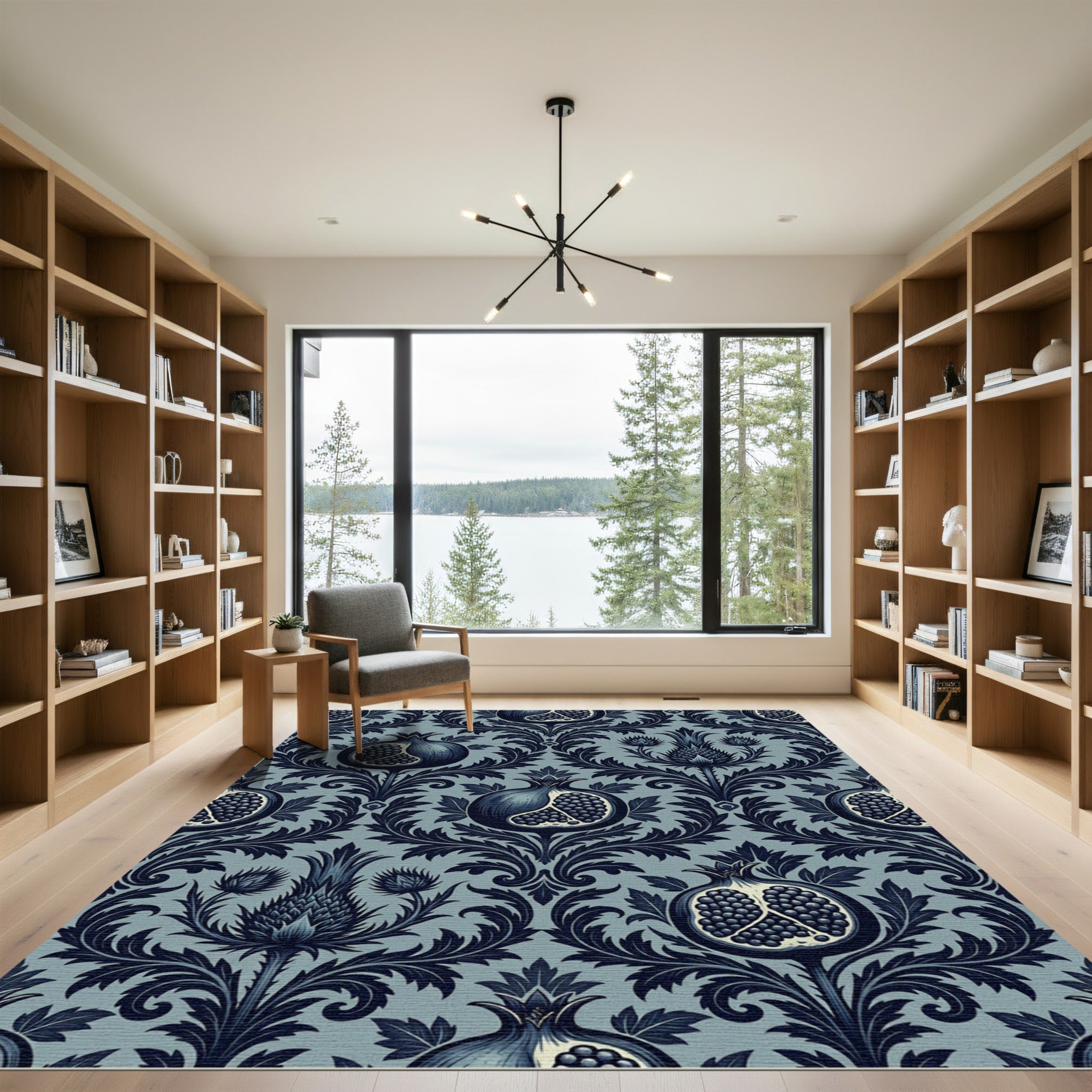 Classic Blue Pomegranate Floral Damask Rug