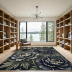 Deep Blue Peony Floral Arrangement Rug