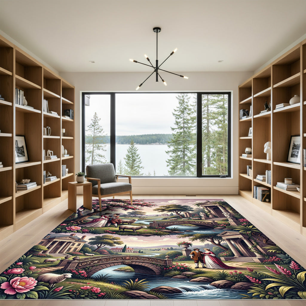 Vintage Garden Landscape Romantic Couple Rug