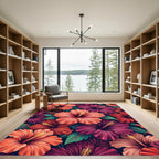 Vibrant Hibiscus Floral Tropical Arrangement Rug