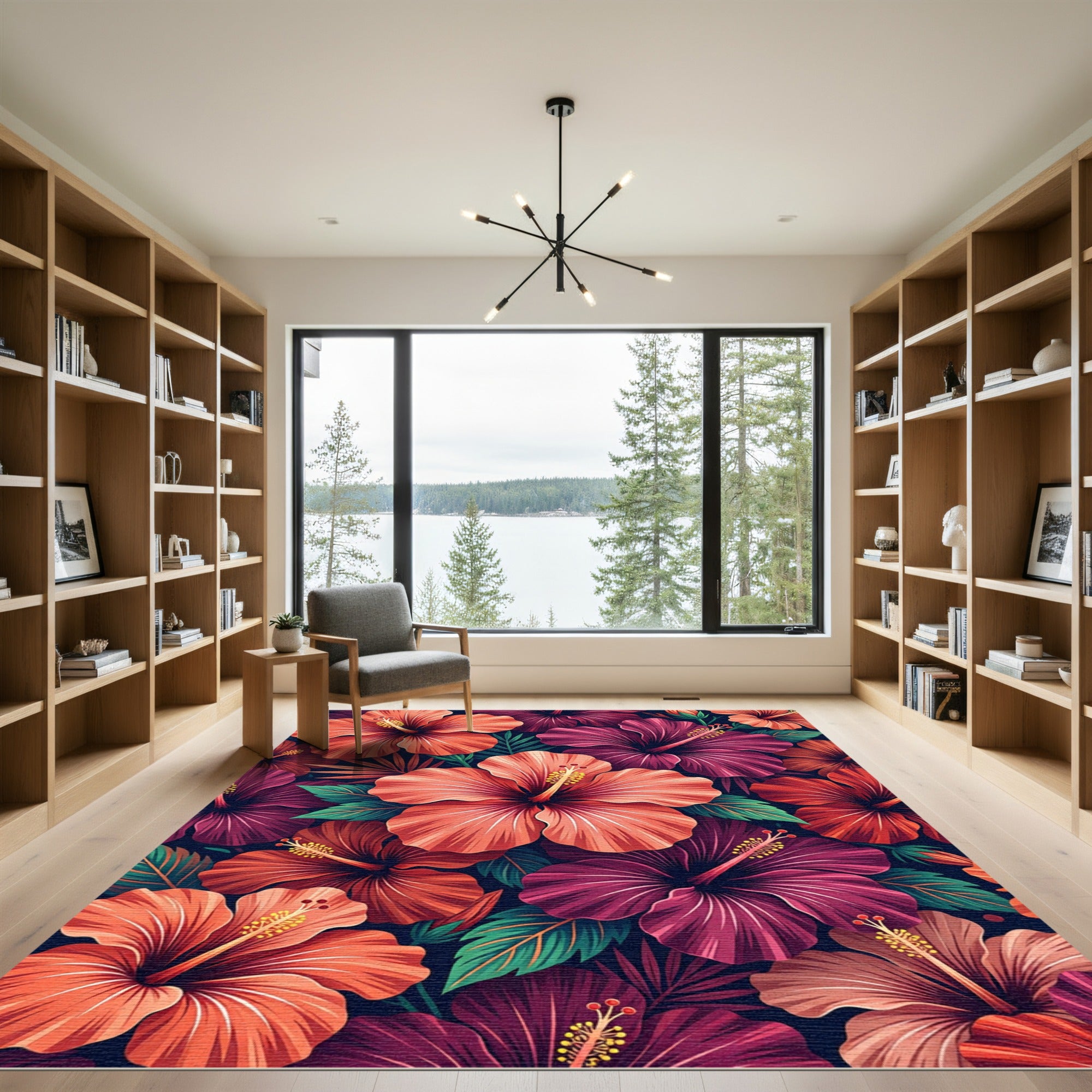 Vibrant Hibiscus Floral Tropical Arrangement Rug