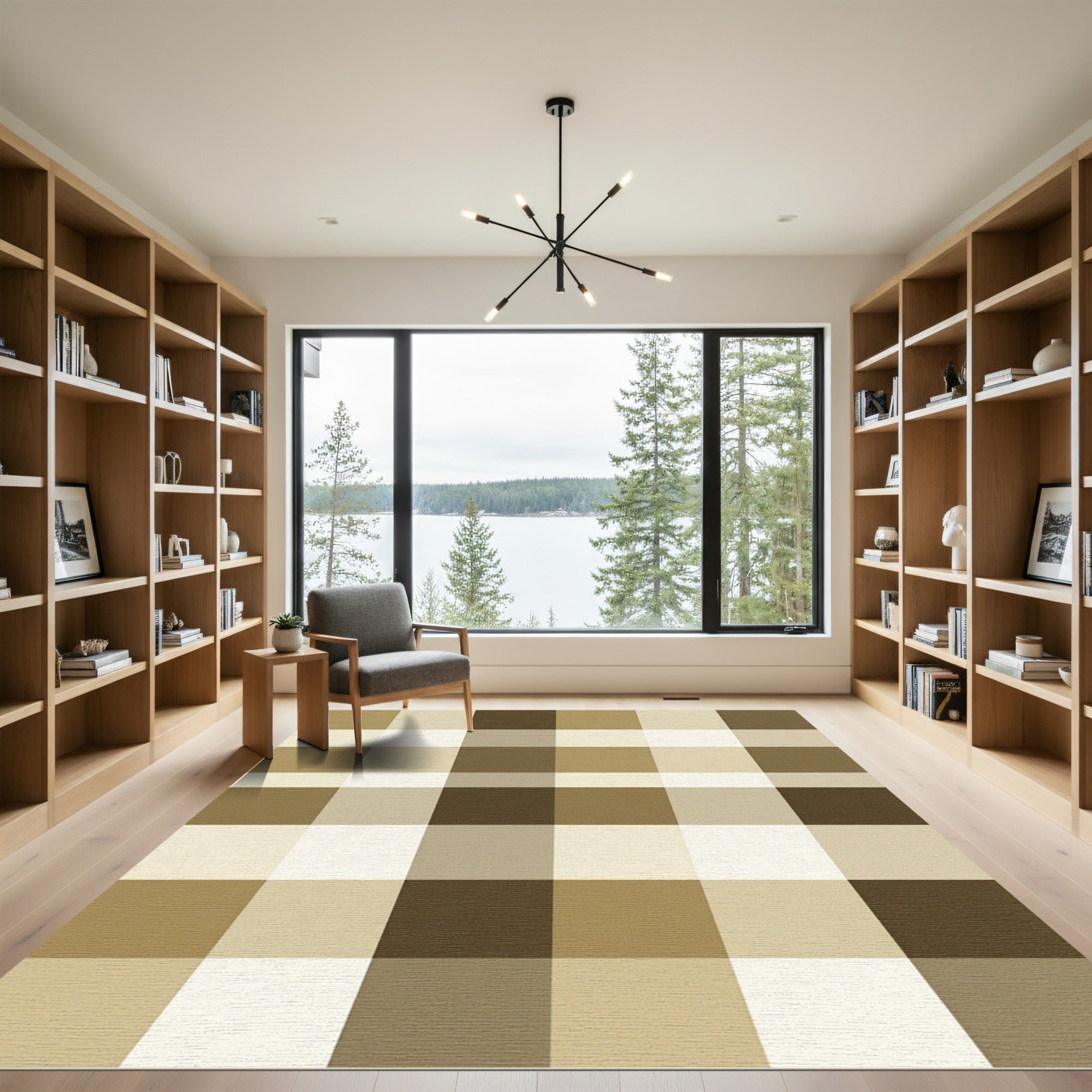 Warm Neutral Earthy Plaid Squares Rug