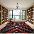 Bold Red Gray Abstract Geometric Chevron Rug