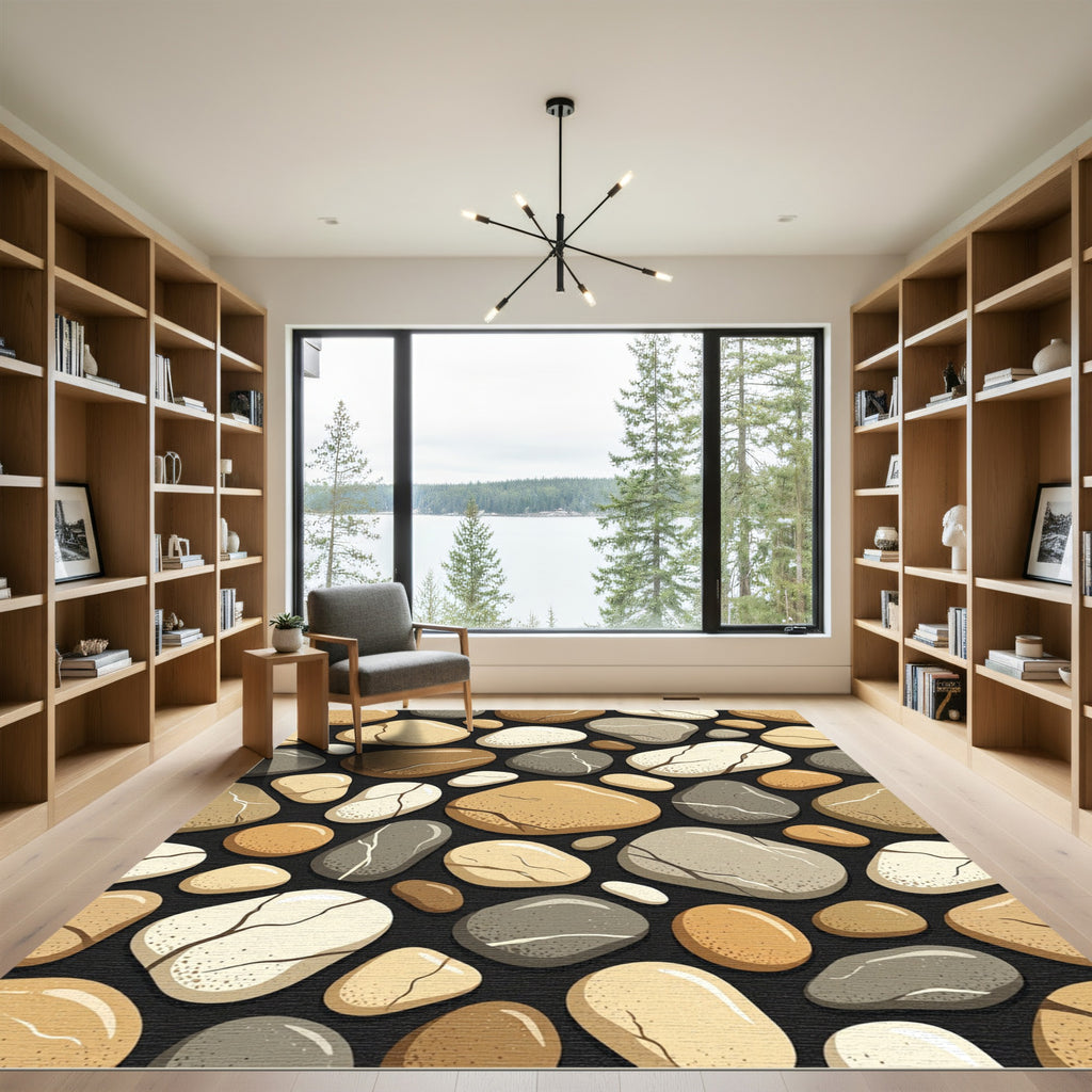 Neutral Earthy Tones Abstract River Stones Rug