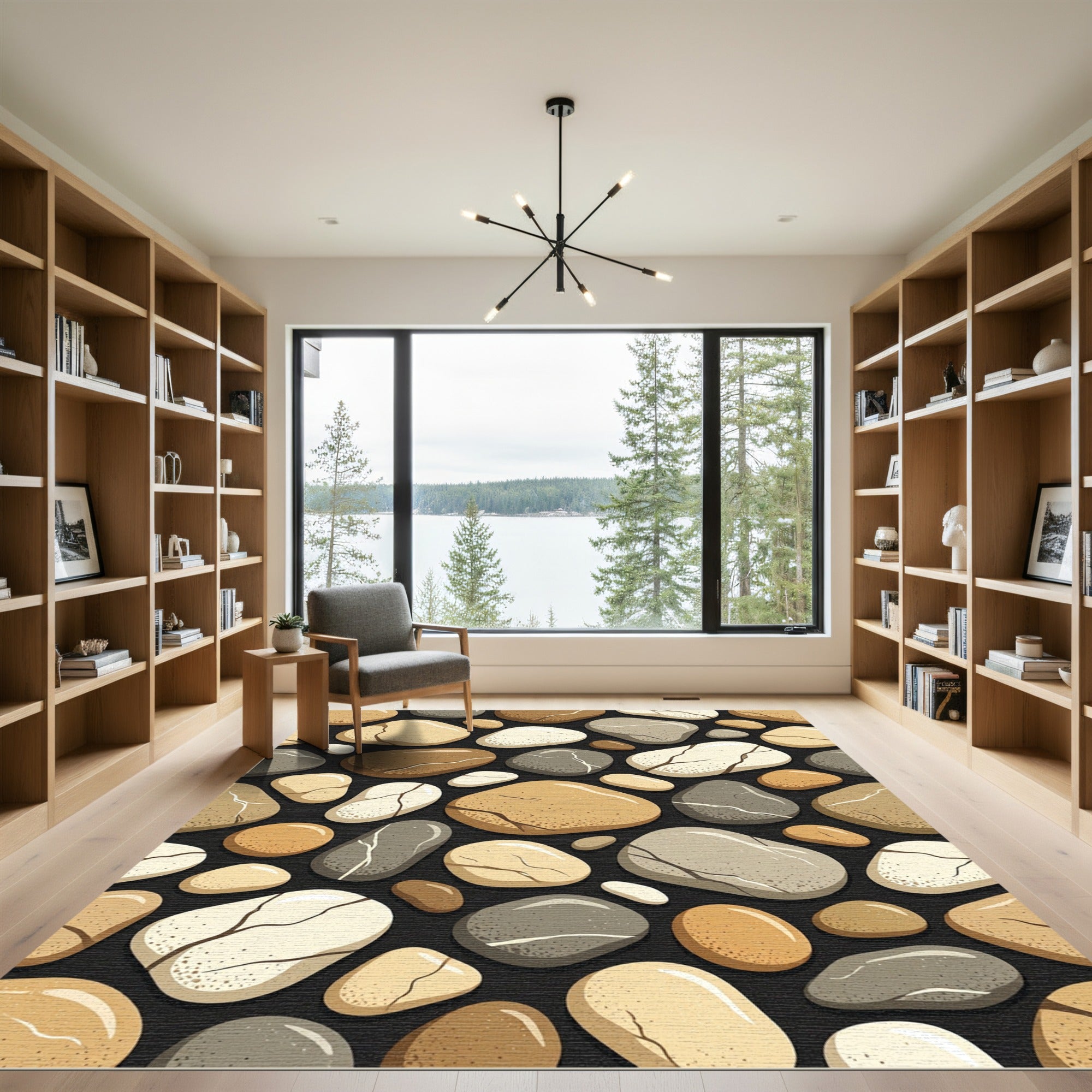 Neutral Earthy Tones Abstract River Stones Rug