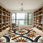 Geometric Compass Star Retro Orange Rug