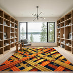Golden Orange Intersecting Compass Swirls Rug