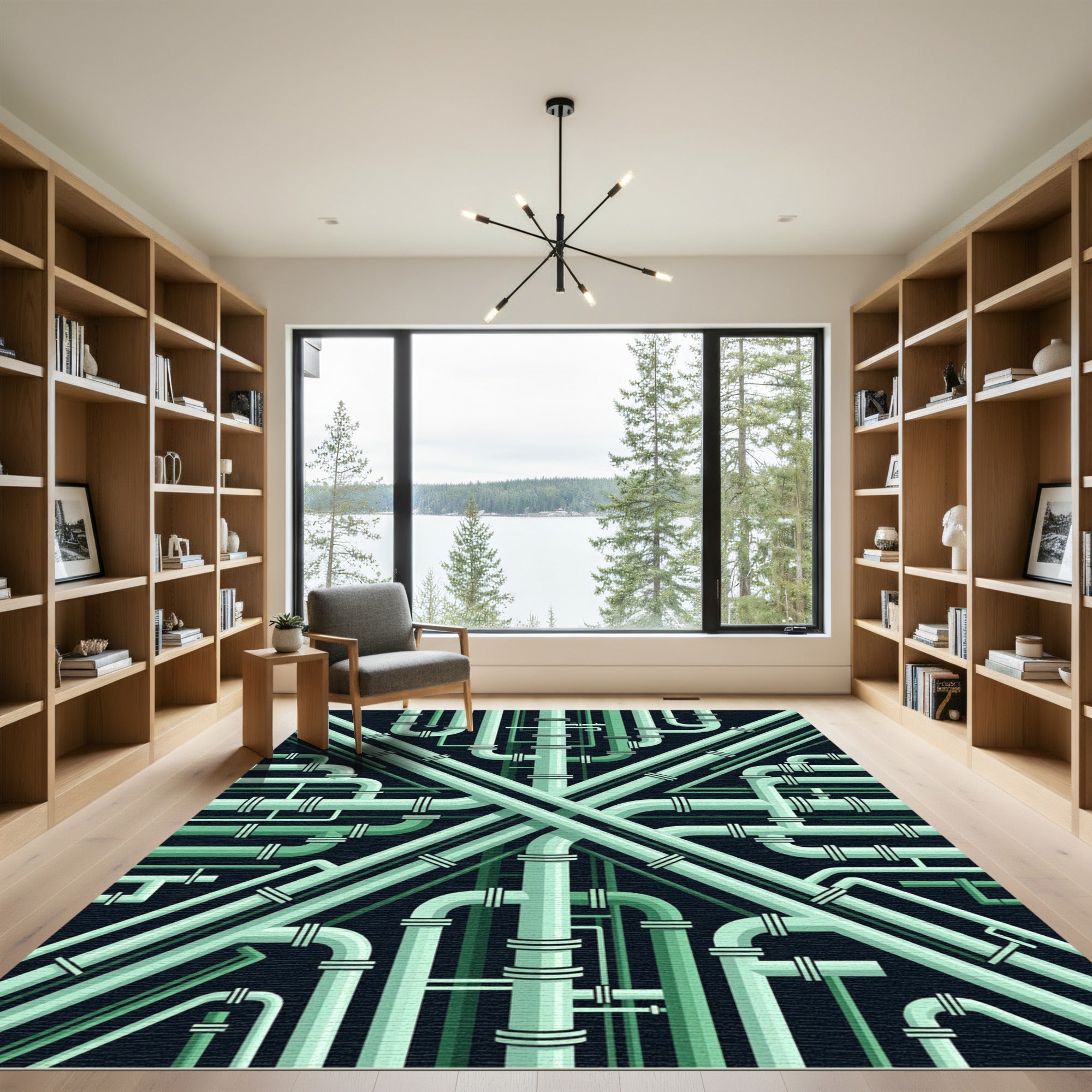 Mint Green Industrial Pipe Abstract Rug