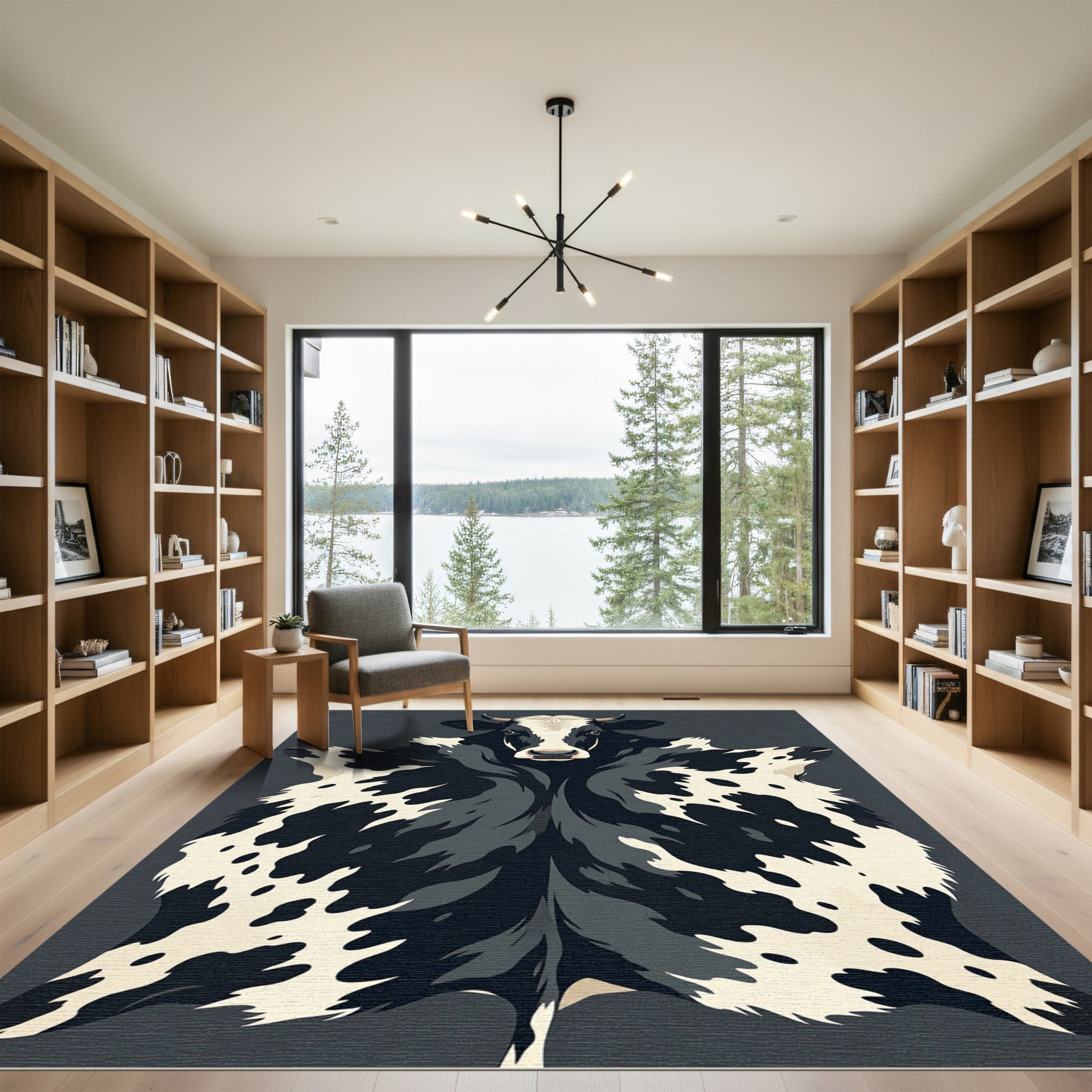 Modern Black and White Cowhide Rug