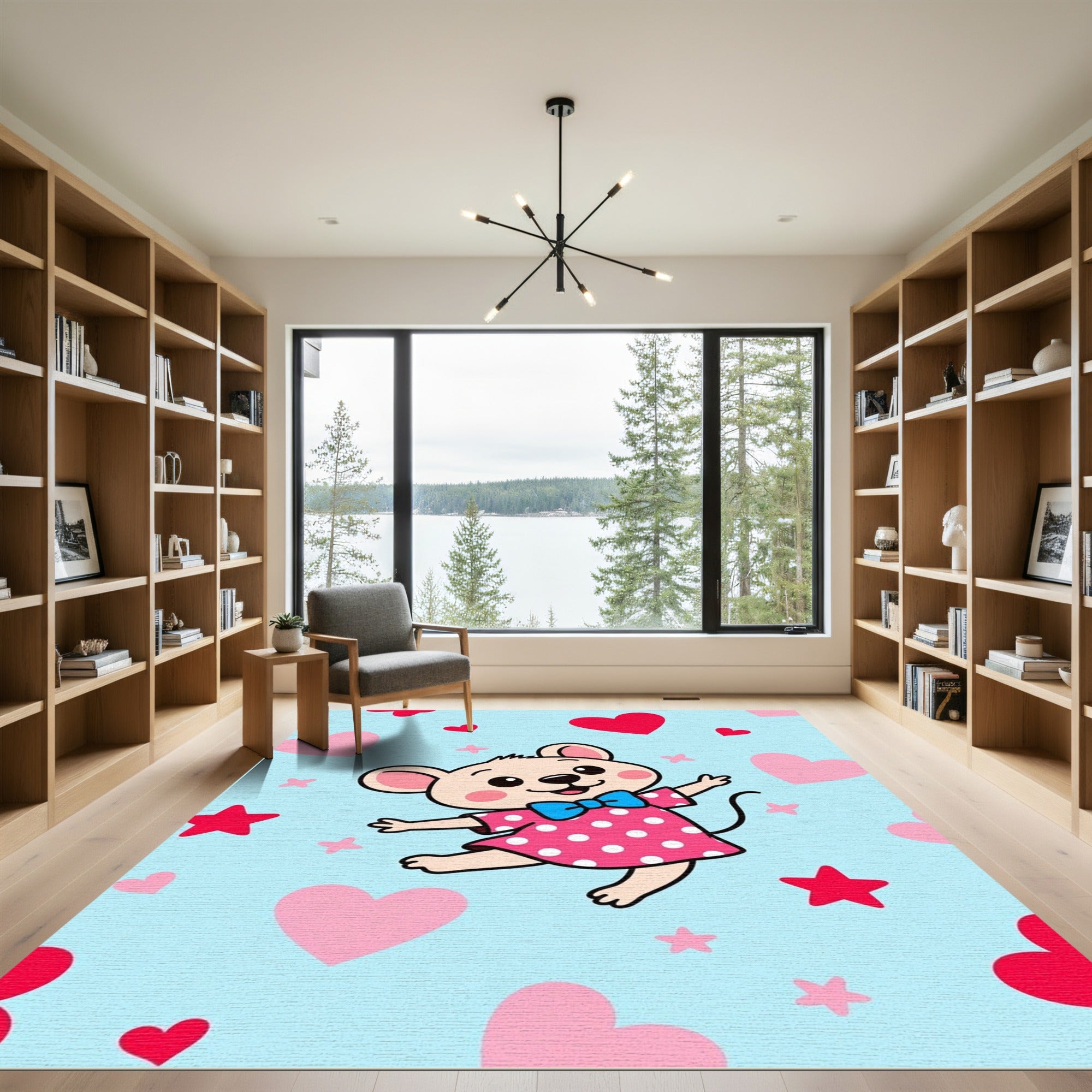 Cute Pink Polka Dot Mouse Hearts Rug