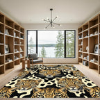 Golden Leopard Faces Black Cream Spots Rug