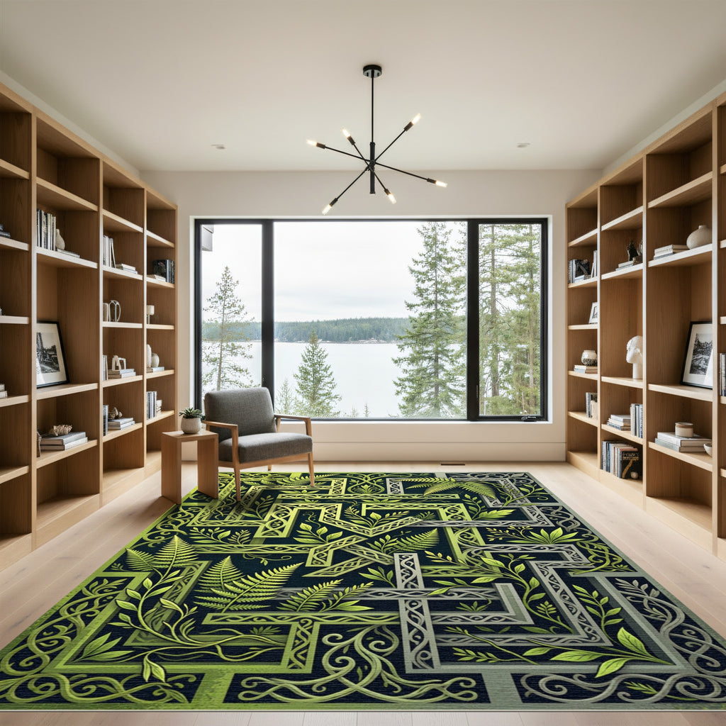 Lush Green Fern Celtic Knotwork Square Rug