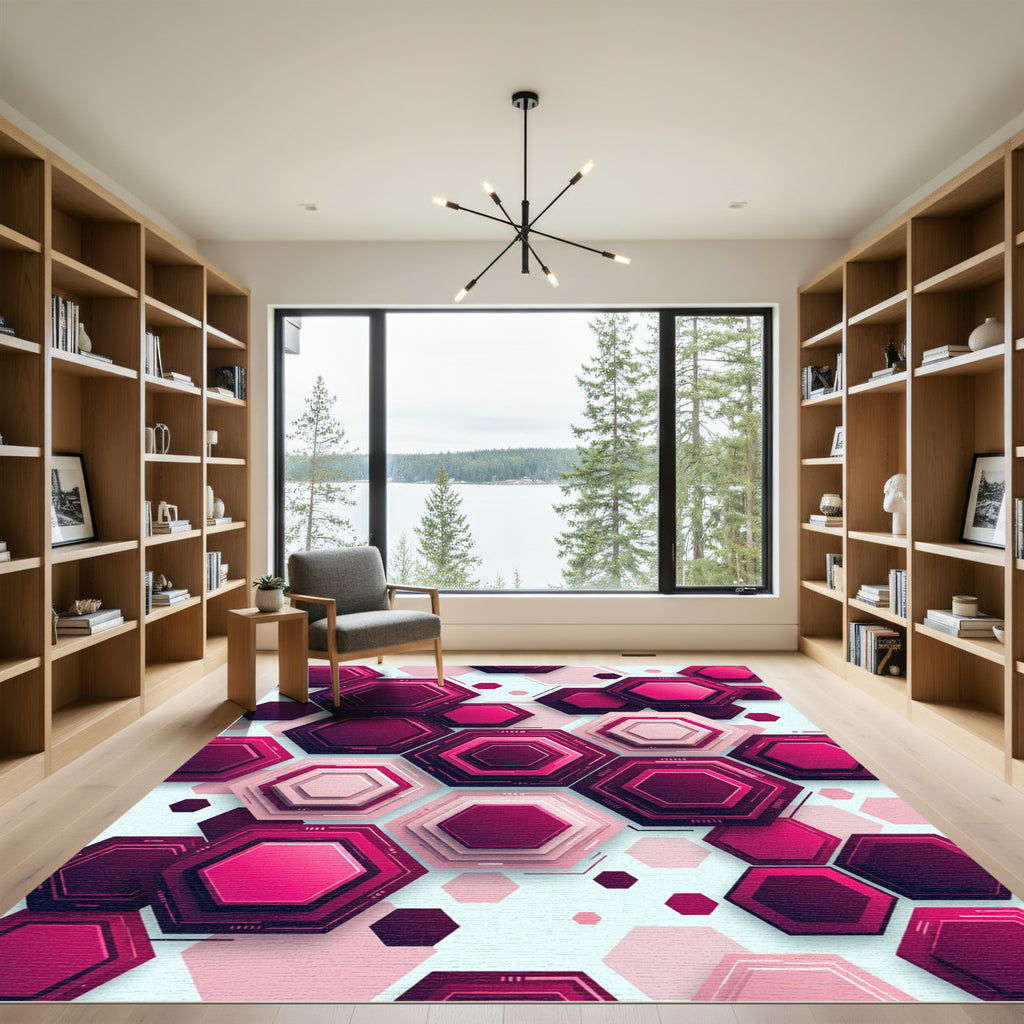 Deep Pink Geometric Hexagon Layers Rug
