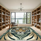Golden Tiger Face Green Stripes Rug