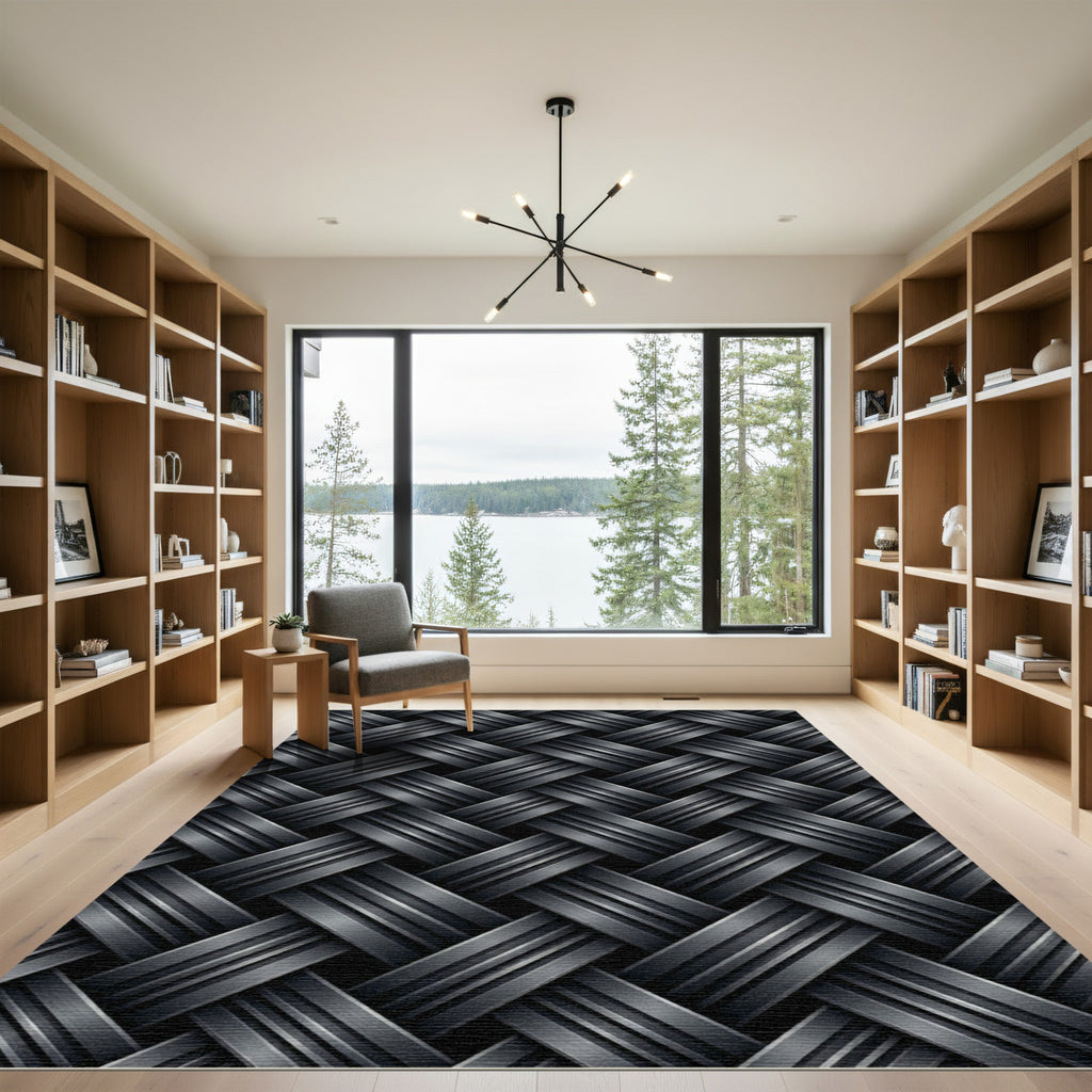 Charcoal Woven Herringbone Texture Rug