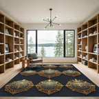 Ornate Golden Royal Crest Medallion Rug